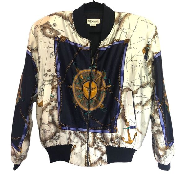 Silkworm’s Vintage All Over Print Full Zip Lightweight Jacket Nautical Map - Picture 1 of 15